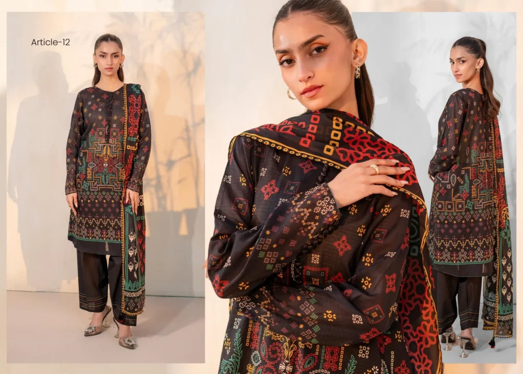 CHUNRI CHARM Dark Brown Printed Lawn Suit