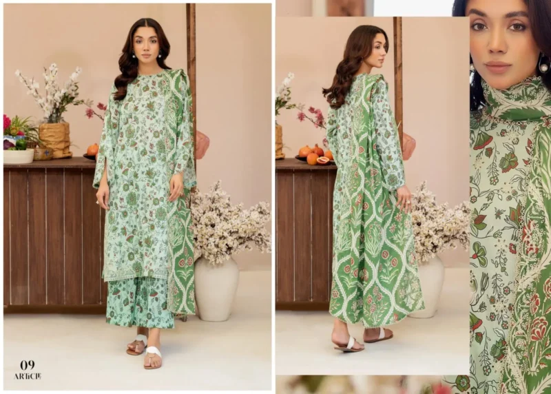 Parrot Greean ZIVA By Guljee Lawn Suit