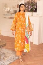 Asha Embroidered Lawn Suit ( Orange)