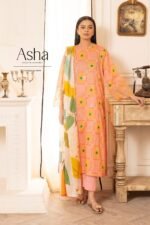 Asha Embroidered Lawn Suit ( Peach)