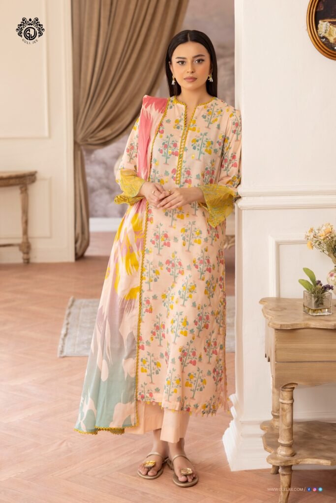 Asha Embroidered Lawn Suit ( Light Peach)