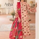 Asha Embroidered Lawn Suit ( Red)
