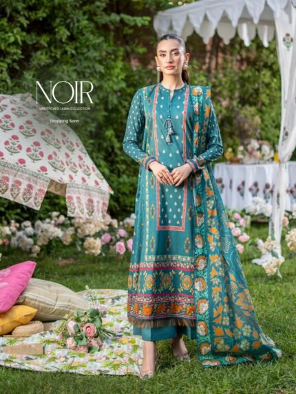 NOIR Printed Unstitched Lawn Suit (Zinc)