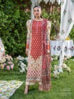 NOIR Printed Unstitched Lawn Suit (Red)