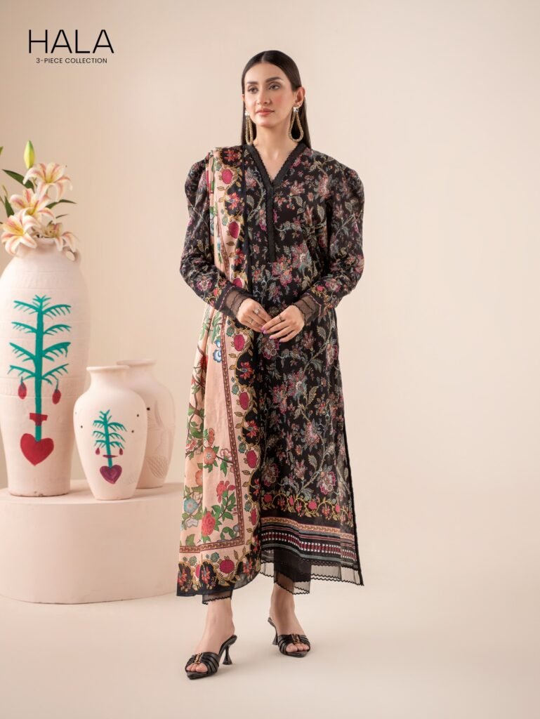 Hala 3-Piece Printed Lawn ( Black)