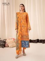 Hala 3-Piece Printed Lawn (Mustard Yellow)